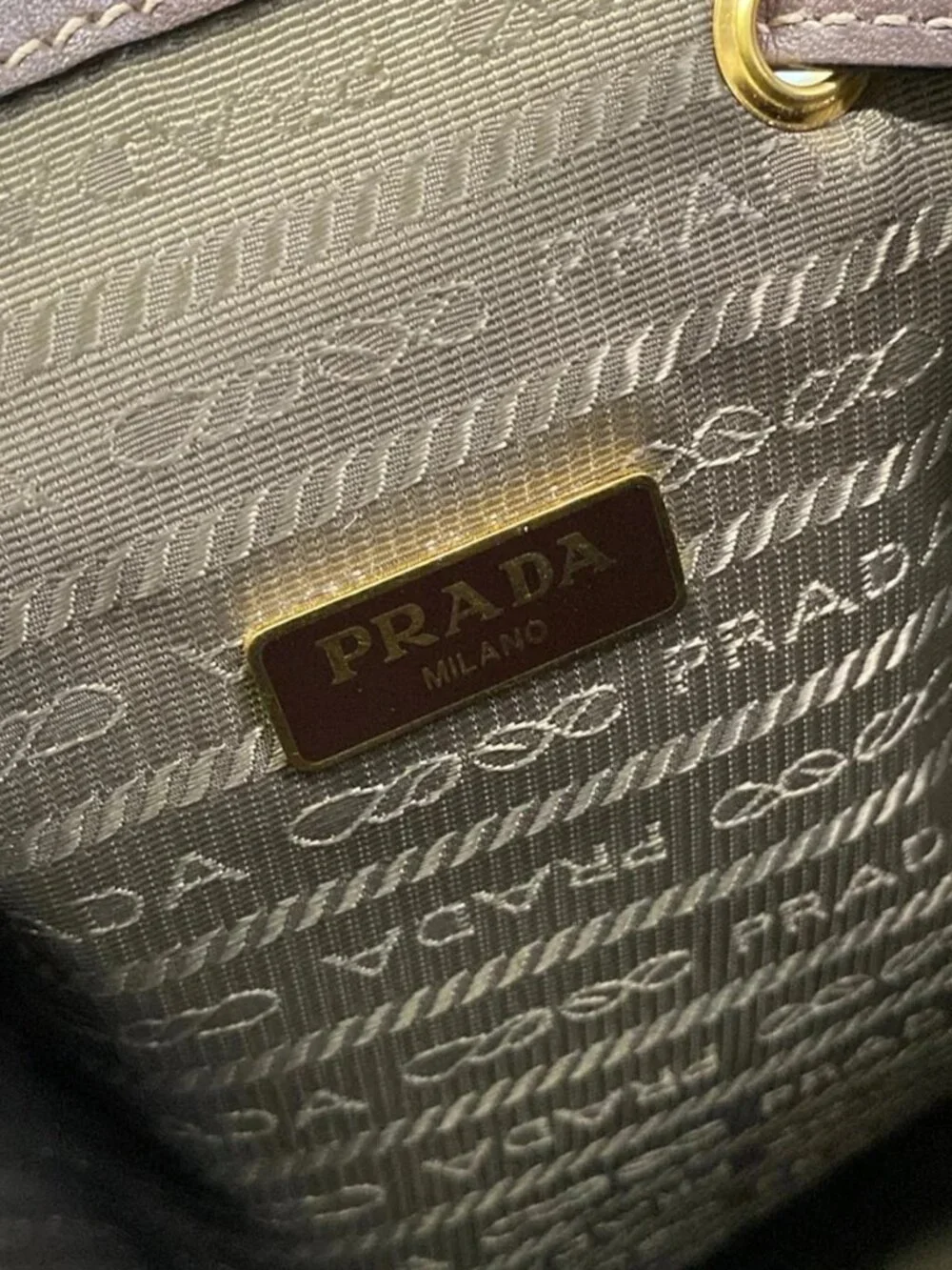 PRADA Logo Jacquard 1BH097 Beige Brown Dark Brown Jacquard Leather Handbag